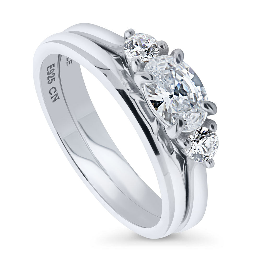 Front view of 3-Stone East-West Oval CZ Ring Set in Sterling Silver, 3 of 12
