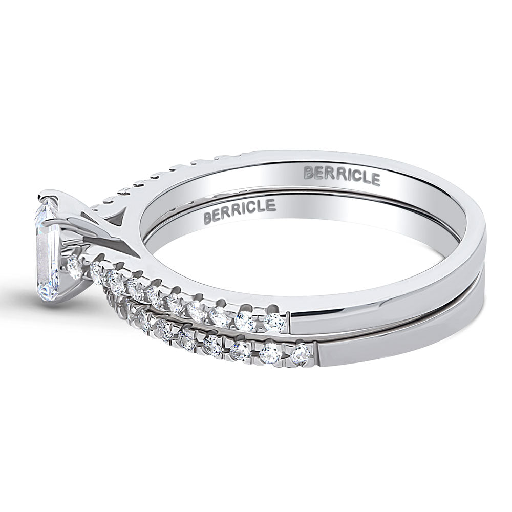 Angle view of Solitaire 0.3ct Emerald Cut CZ Ring Set in Sterling Silver