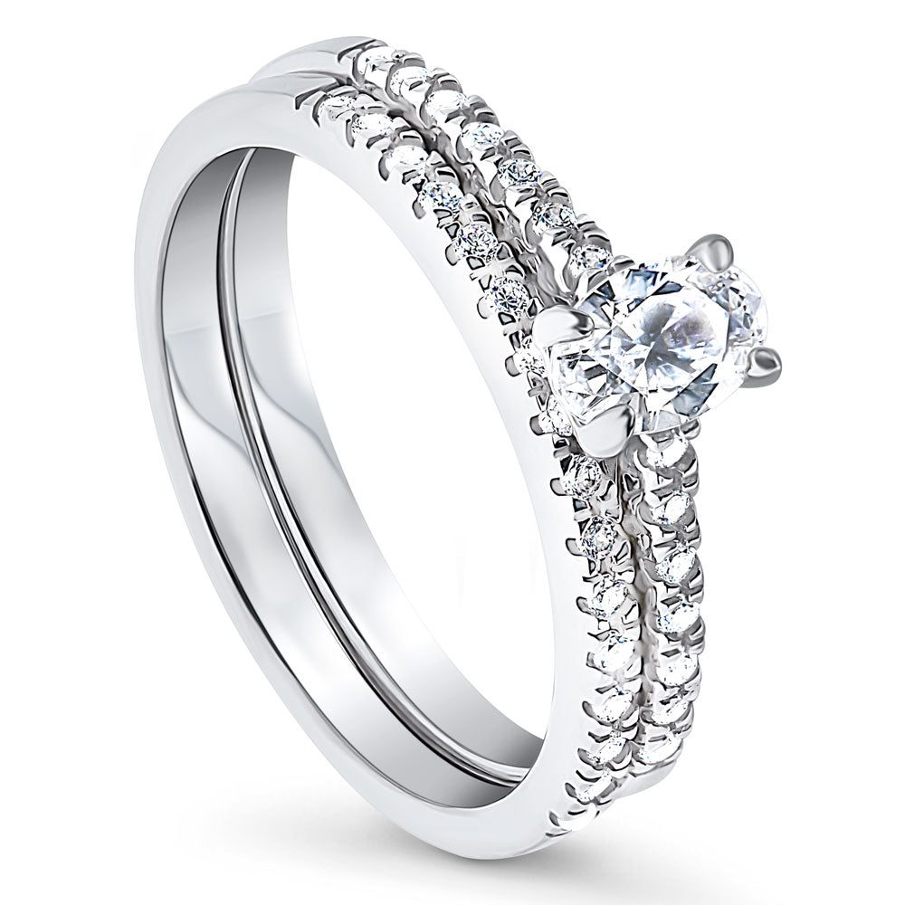 Front view of Solitaire 0.4ct Oval CZ Ring Set in Sterling Silver