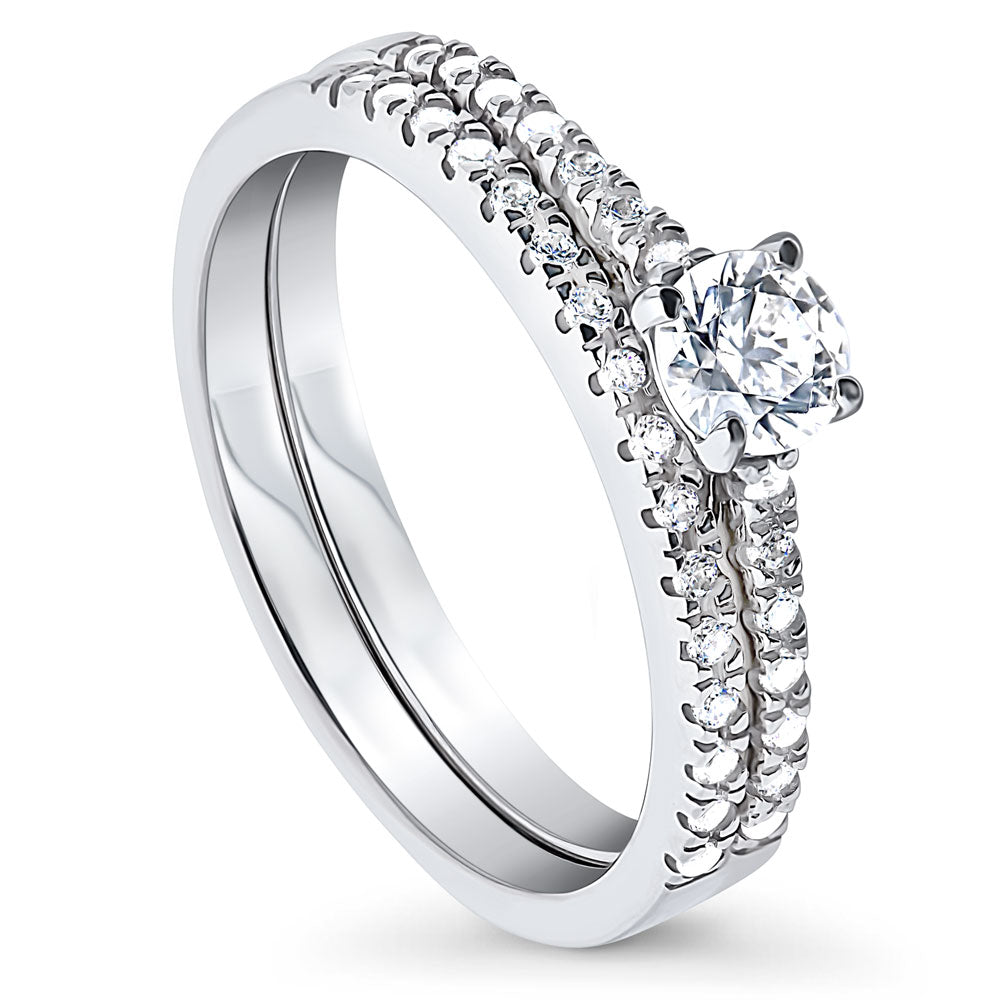 Front view of Solitaire 0.35ct Round CZ Ring Set in Sterling Silver