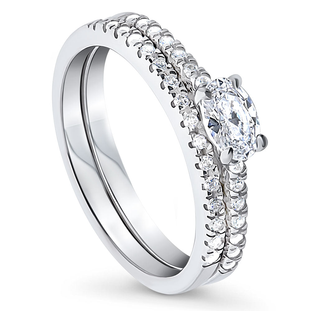 Front view of Solitaire 0.4ct Oval CZ Ring Set in Sterling Silver