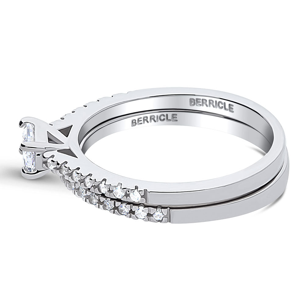 Angle view of Solitaire 0.4ct Oval CZ Ring Set in Sterling Silver