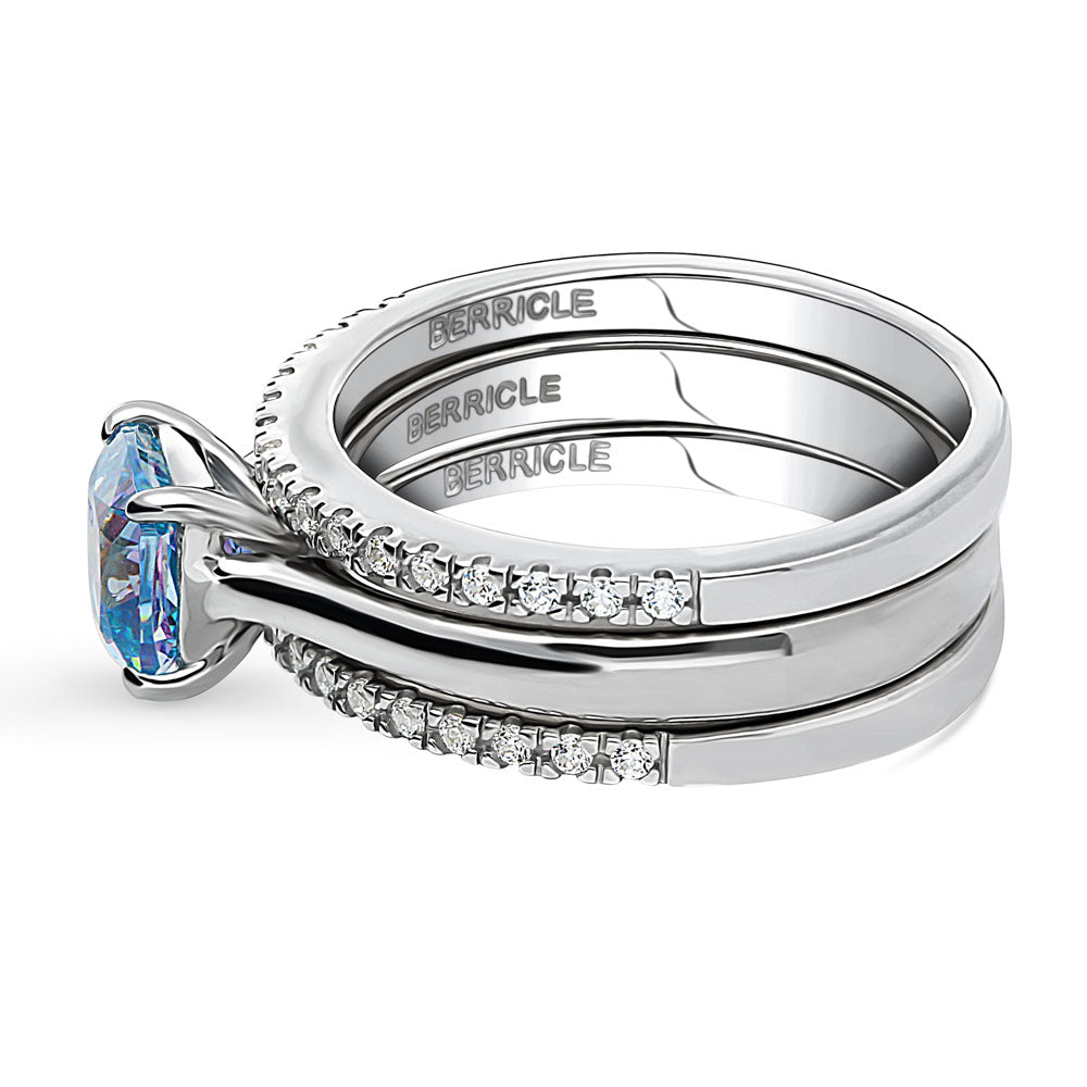 Kaleidoscope Solitaire Purple Aqua CZ Ring Set in Sterling Silver