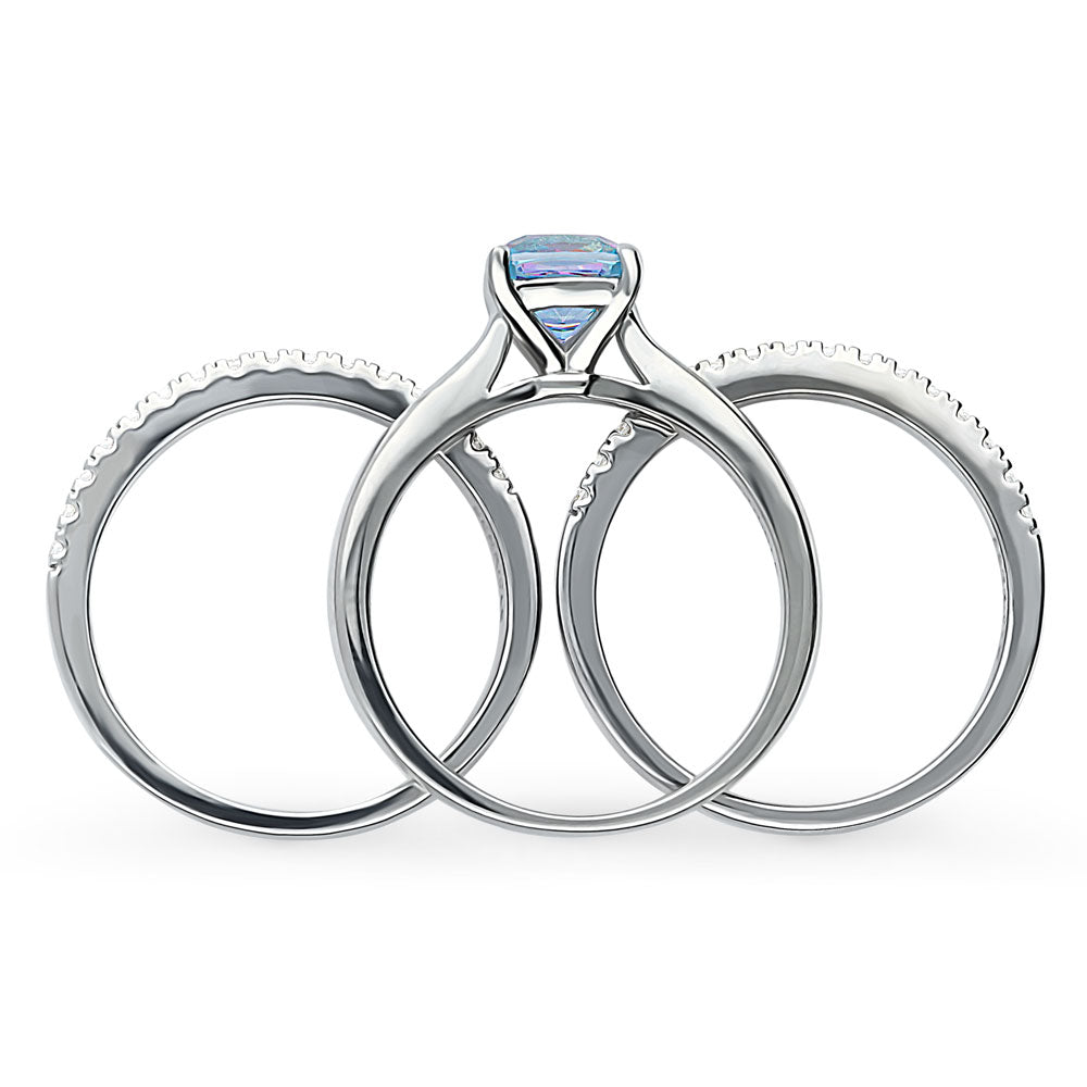 Kaleidoscope Solitaire Purple Aqua CZ Ring Set in Sterling Silver