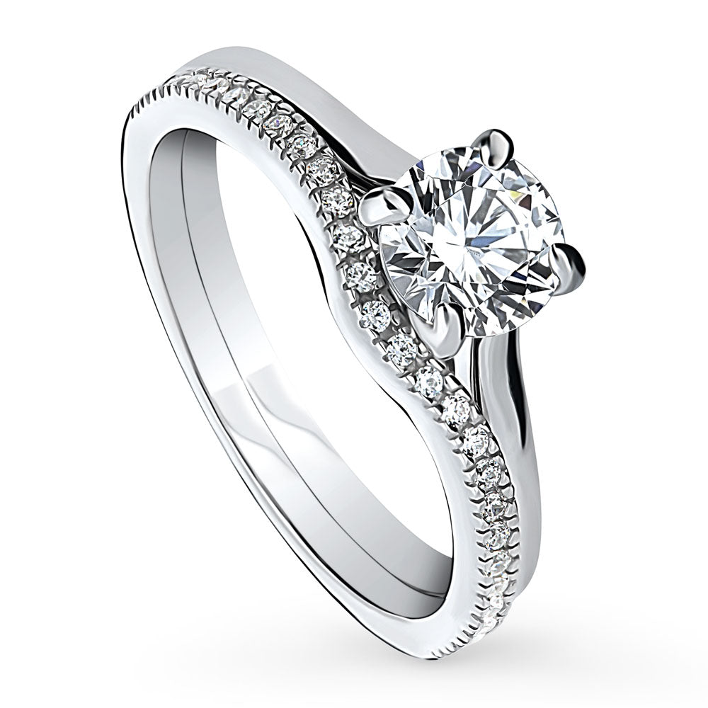 Front view of Solitaire 0.8ct Round CZ Ring Set in Sterling Silver
