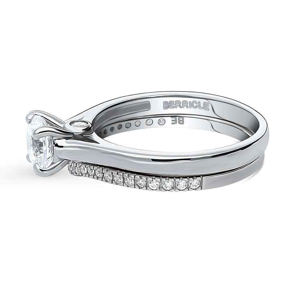 Angle view of Solitaire 0.8ct Round CZ Ring Set in Sterling Silver