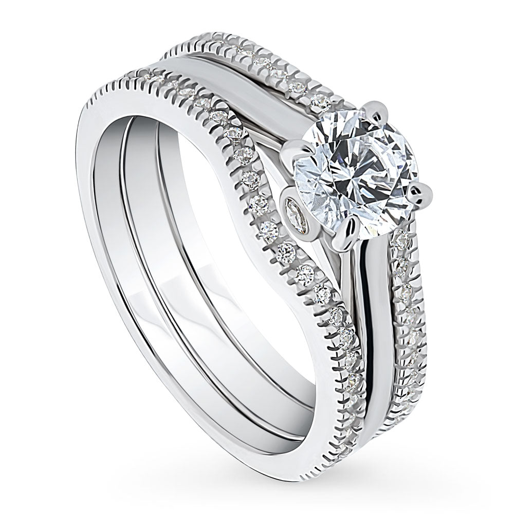Front view of Solitaire 0.8ct Round CZ Ring Set in Sterling Silver, 3 of 11