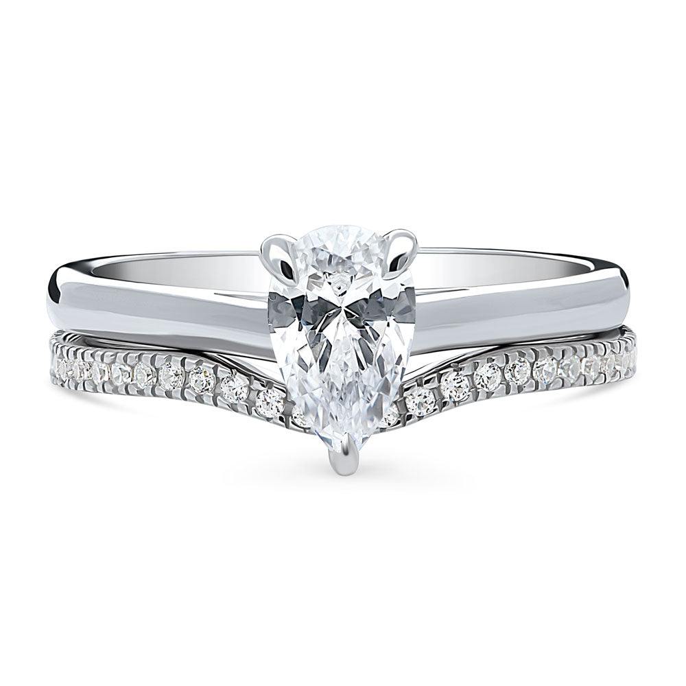 Solitaire 0.8ct Pear CZ Ring Set in Sterling Silver, 1 of 13