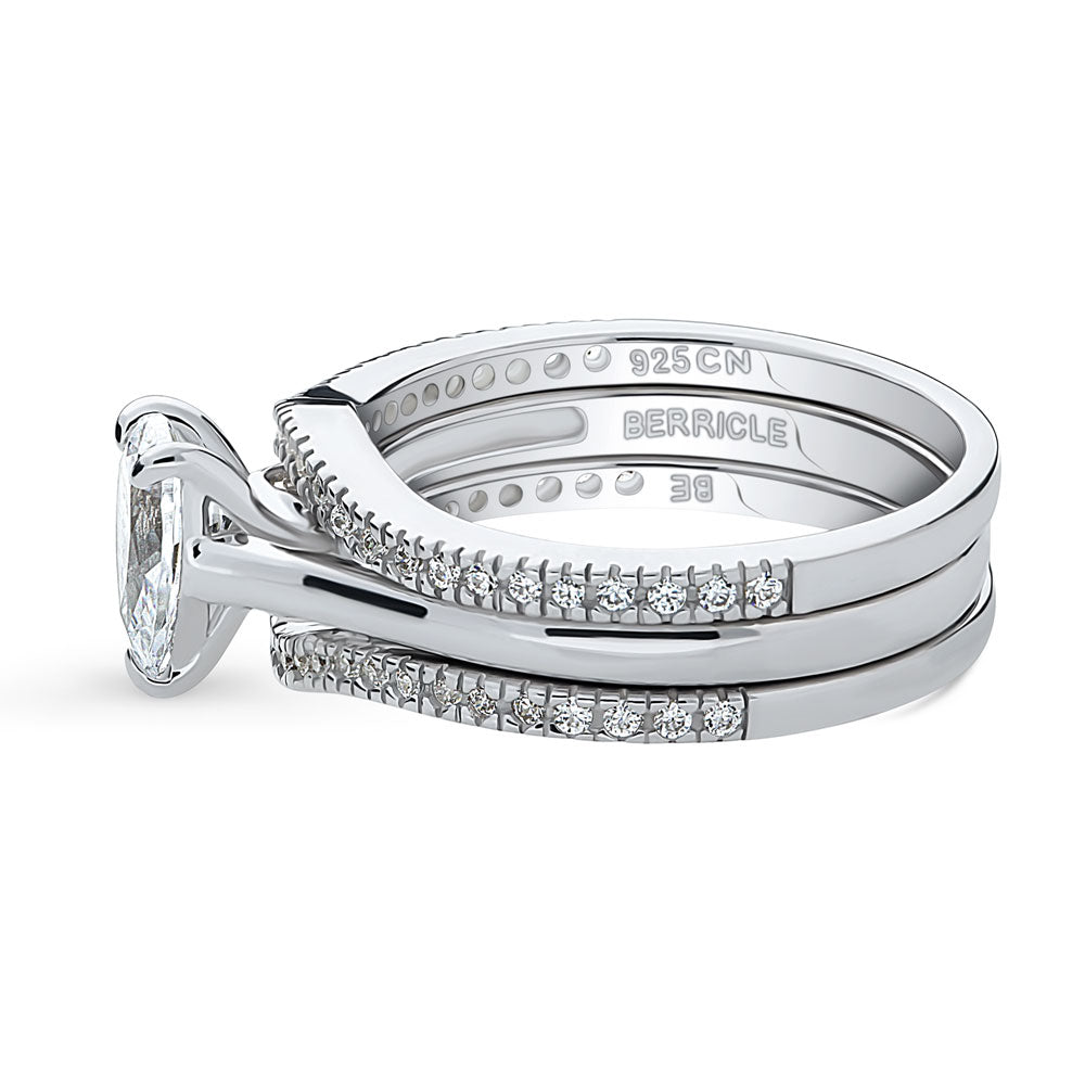 Solitaire Wishbone 0.8ct Pear CZ Ring Set in Sterling Silver