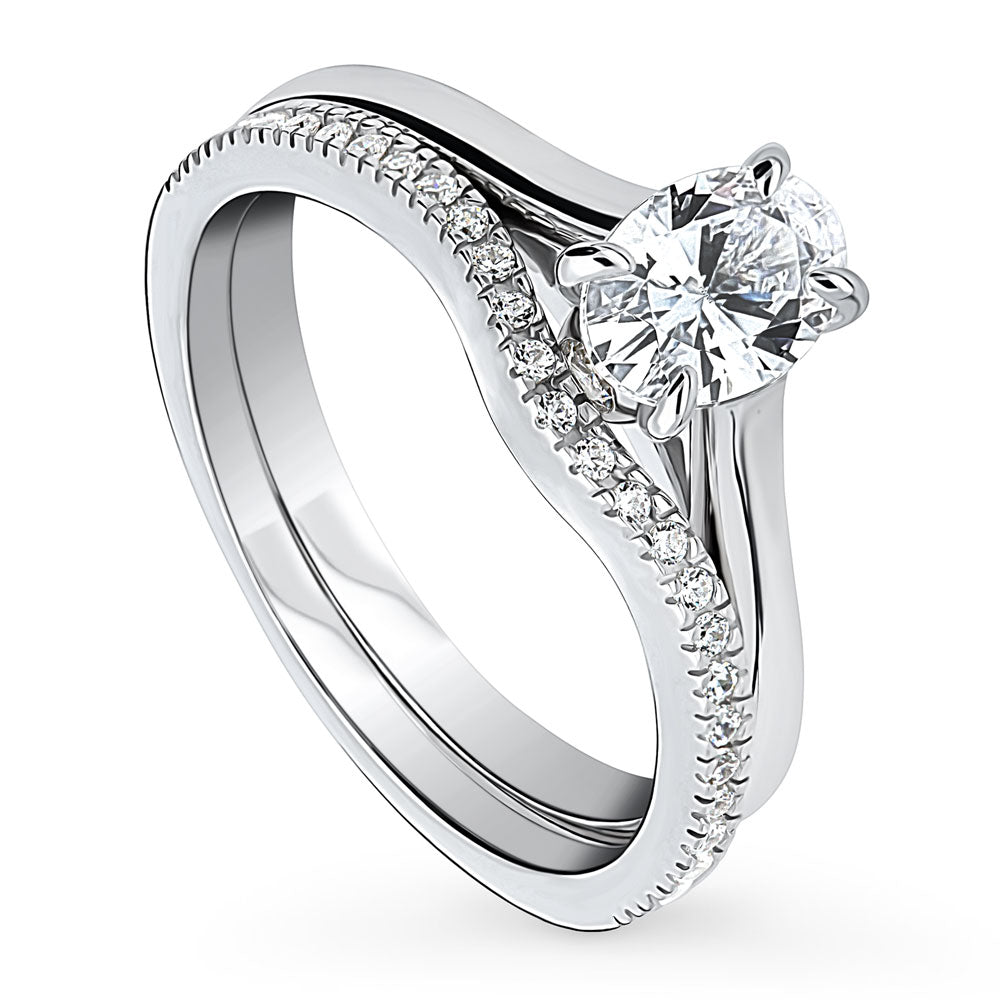 Front view of Solitaire 0.7ct Oval CZ Ring Set in Sterling Silver, 3 of 11