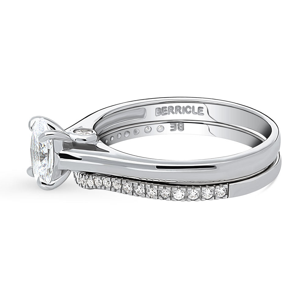 Angle view of Solitaire 0.7ct Oval CZ Ring Set in Sterling Silver, 4 of 11