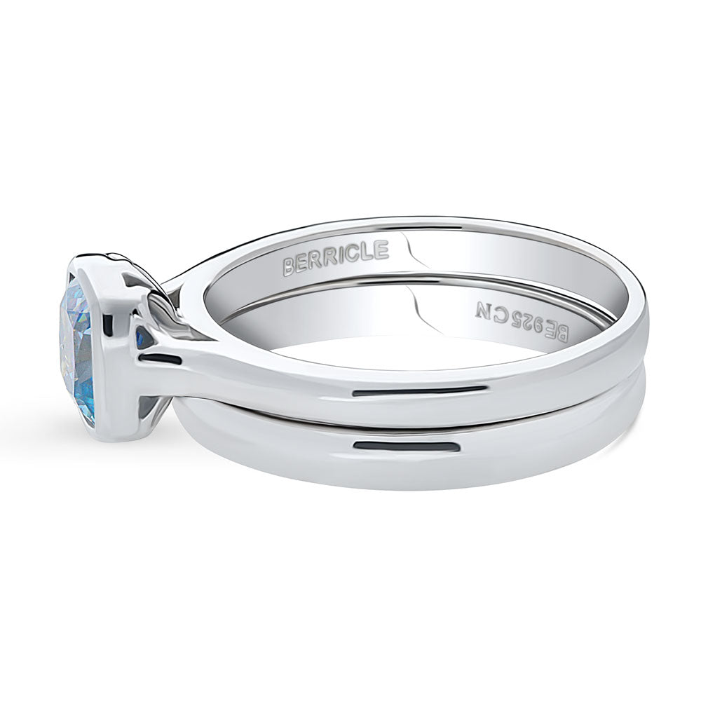 Kaleidoscope Purple Aqua Bezel Set CZ Ring Set in Sterling Silver