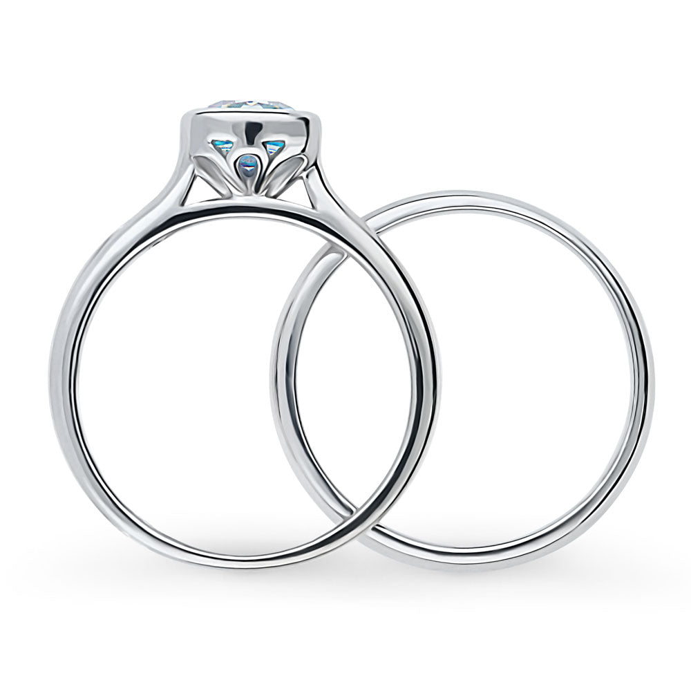 Kaleidoscope Purple Aqua Bezel Set CZ Ring Set in Sterling Silver