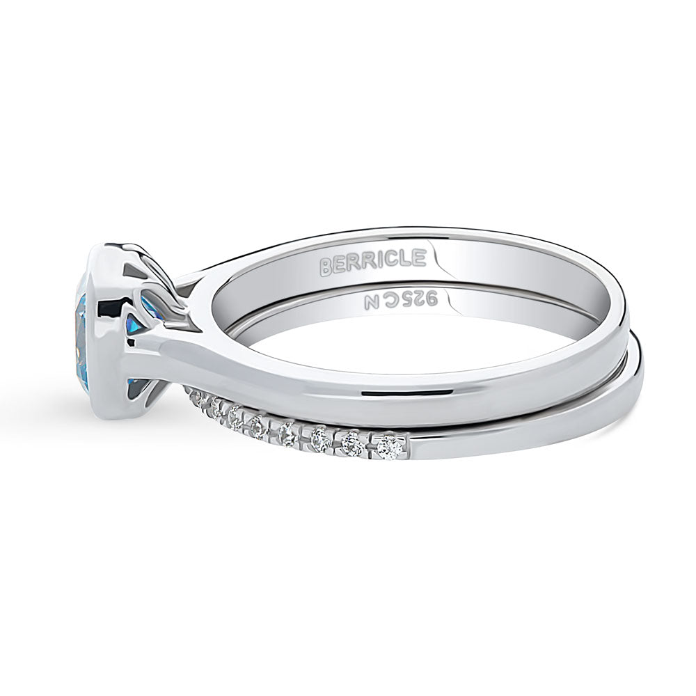 Kaleidoscope Purple Aqua Bezel Set CZ Ring Set in Sterling Silver