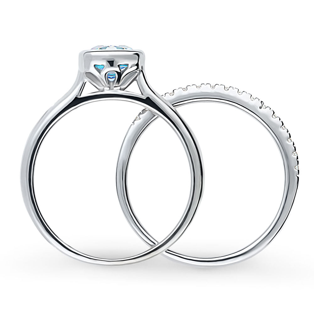 Kaleidoscope Purple Aqua Bezel Set CZ Ring Set in Sterling Silver