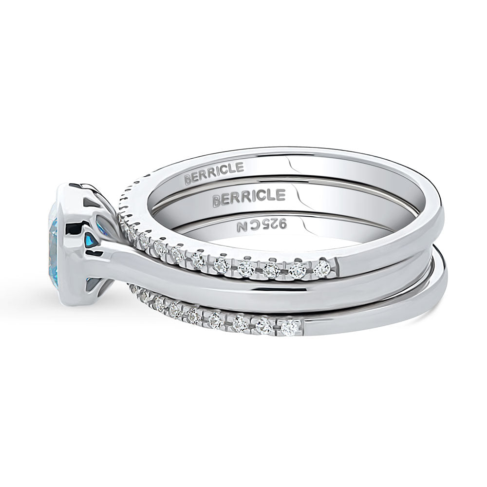 Kaleidoscope Purple Aqua Bezel Set CZ Ring Set in Sterling Silver