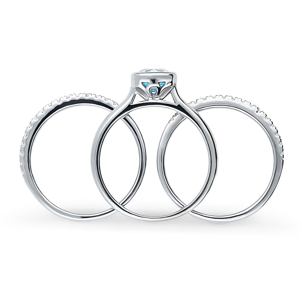 Kaleidoscope Purple Aqua Bezel Set CZ Ring Set in Sterling Silver
