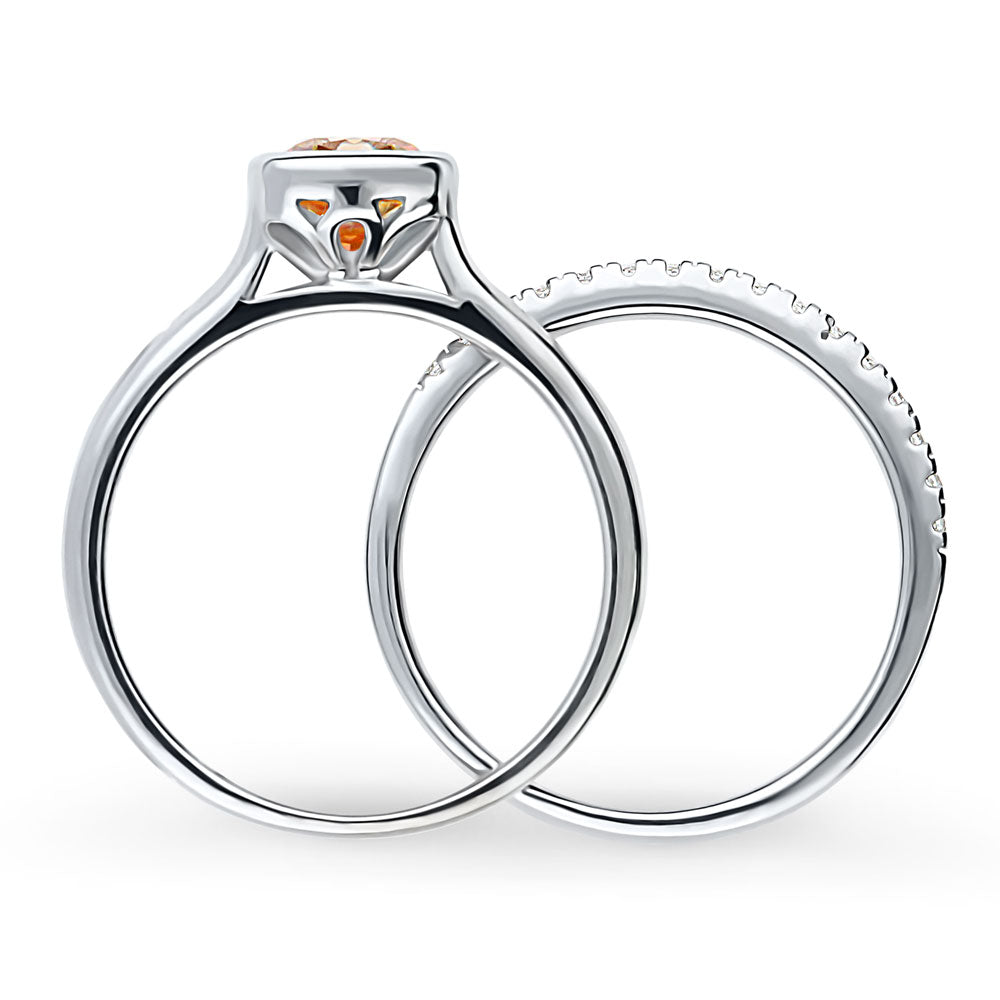 Alternate view of Kaleidoscope Red Orange Bezel Set CZ Ring Set in Sterling Silver