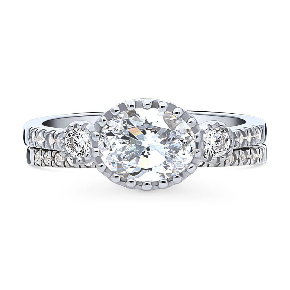 3-Stone Oval CZ Ring Set in Sterling Silver