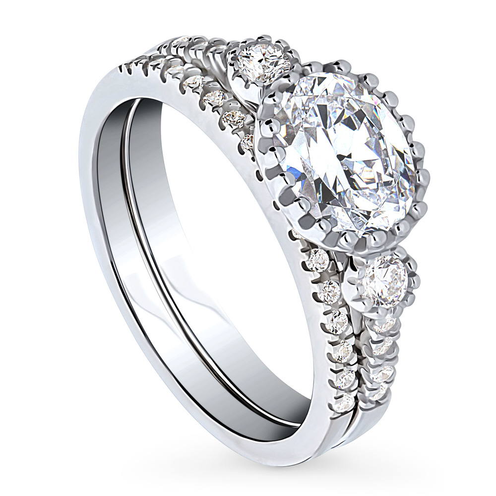 Front view of 3-Stone Oval CZ Ring Set in Sterling Silver
