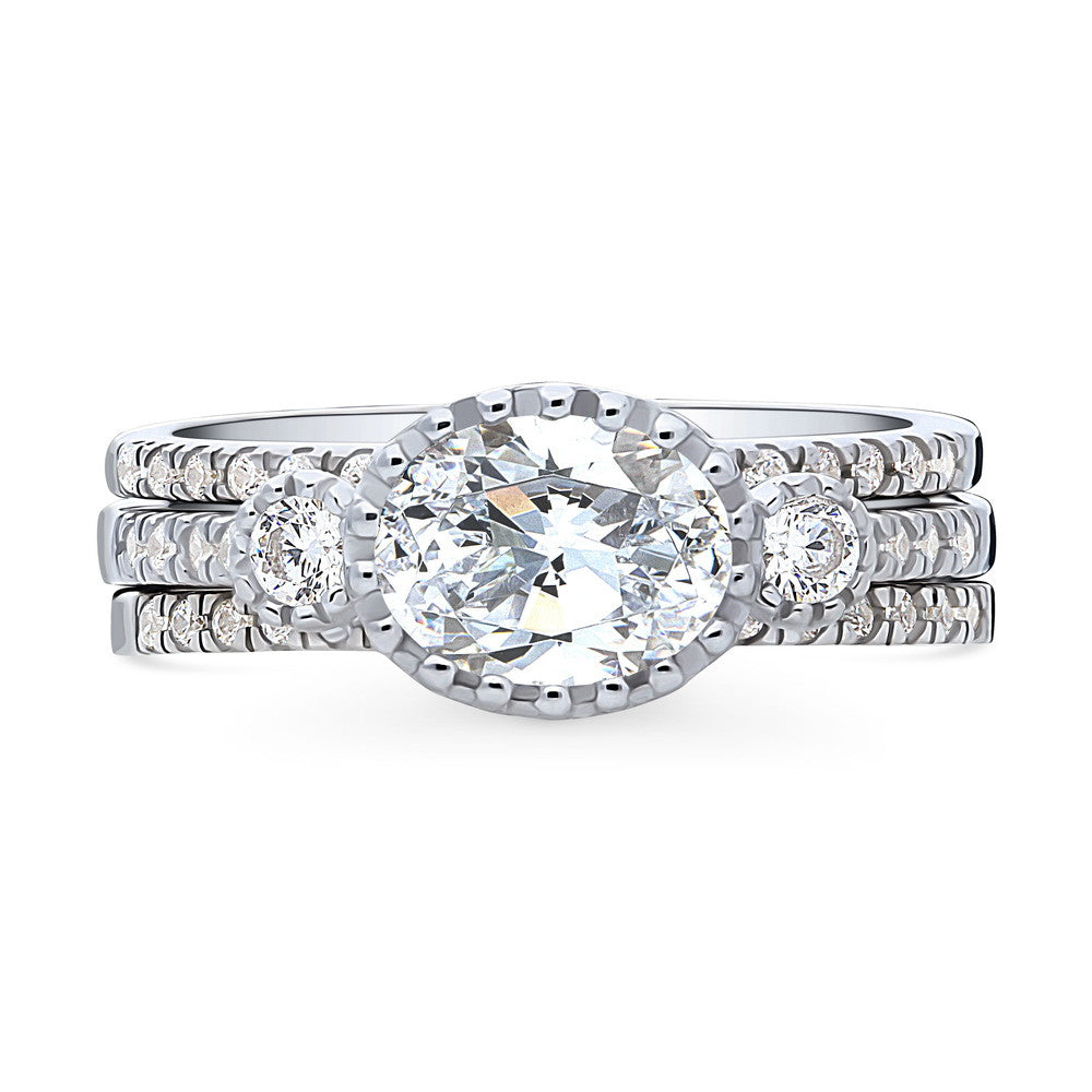 3-Stone Oval CZ Ring Set in Sterling Silver