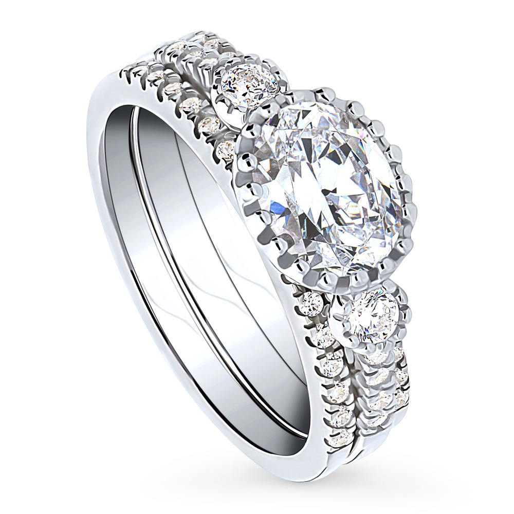 Front view of 3-Stone Oval CZ Ring Set in Sterling Silver