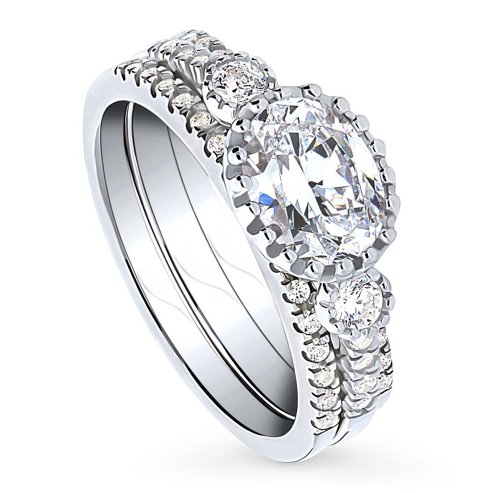 Front view of 3-Stone Oval CZ Ring Set in Sterling Silver, 4 of 17