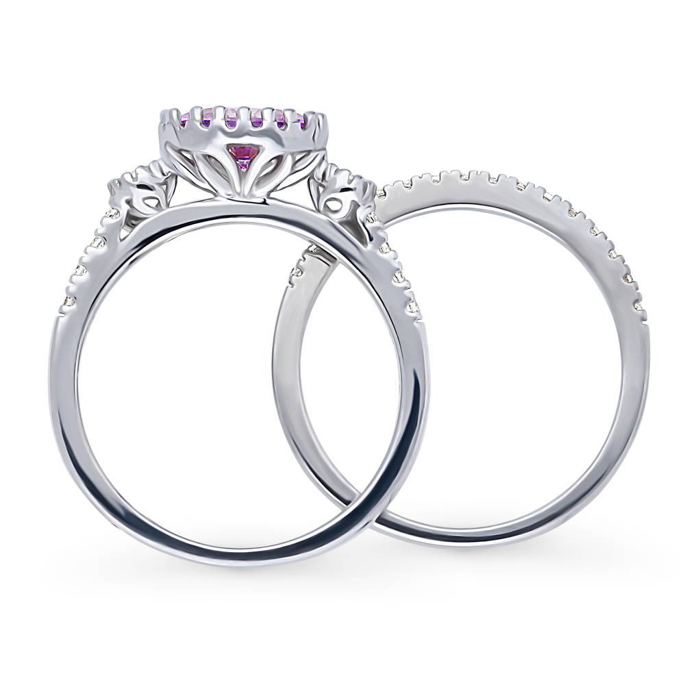 Alternate view of 3-Stone Purple Oval CZ Ring Set in Sterling Silver
