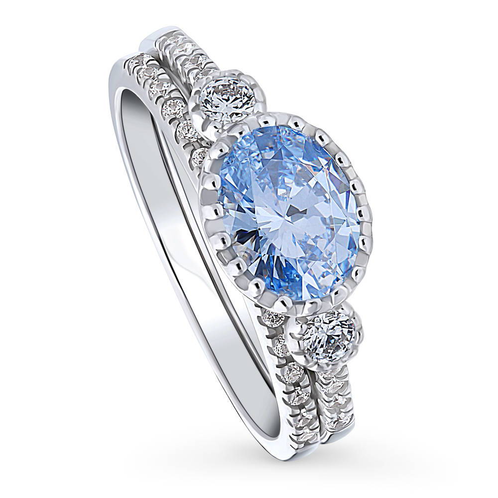 3-Stone Greyish Blue Oval CZ Ring Set in Sterling Silver