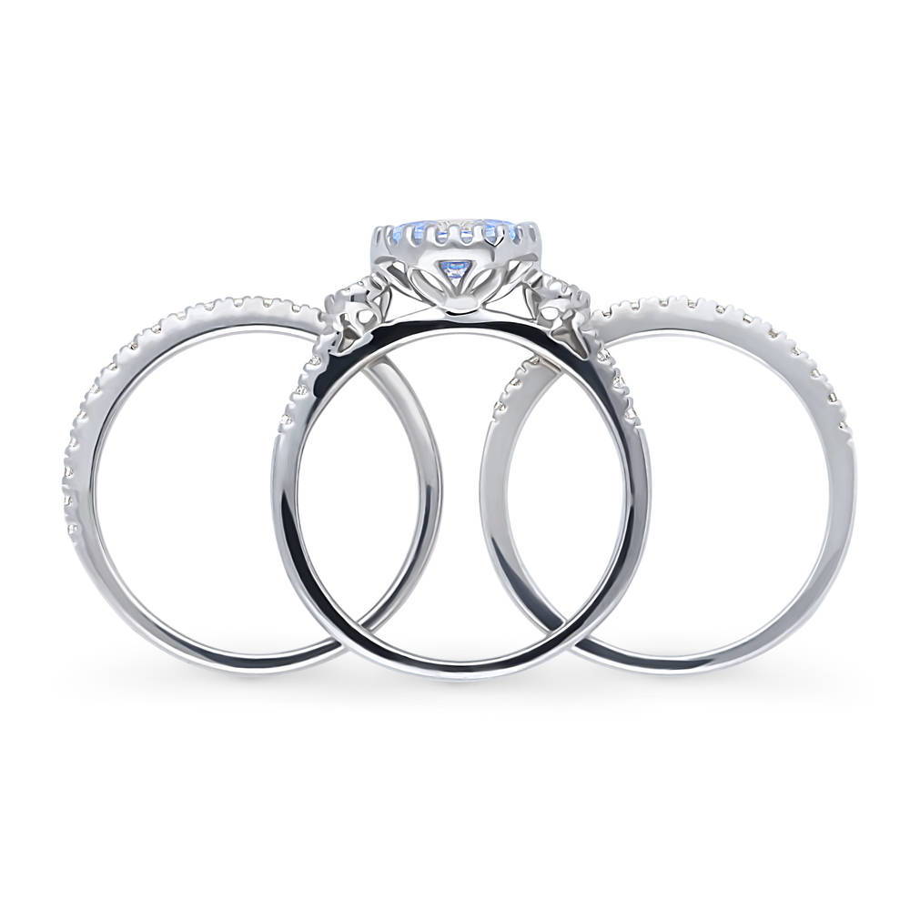 3-Stone Greyish Blue Oval CZ Ring Set in Sterling Silver