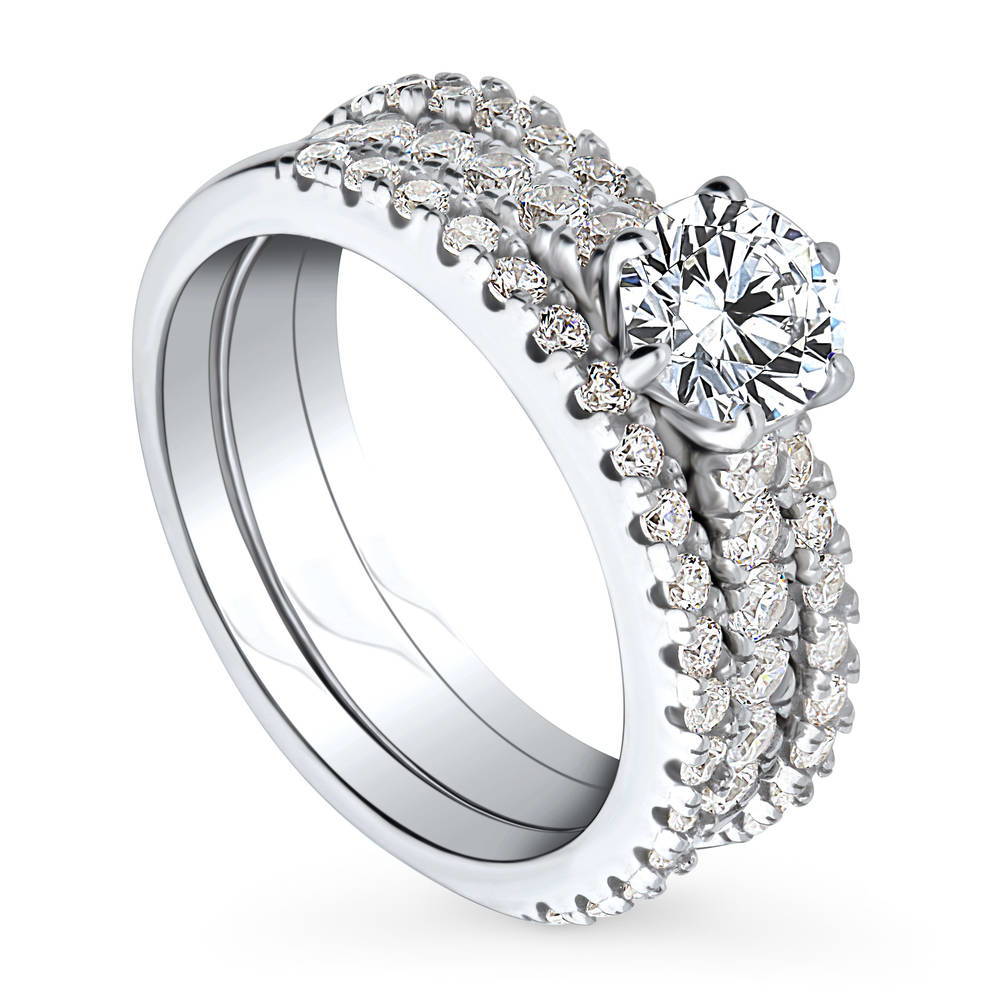 Front view of Solitaire 0.8ct Round CZ Ring Set in Sterling Silver