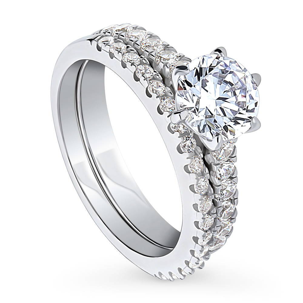 Front view of Solitaire 1.25ct Round CZ Ring Set in Sterling Silver, 3 of 14