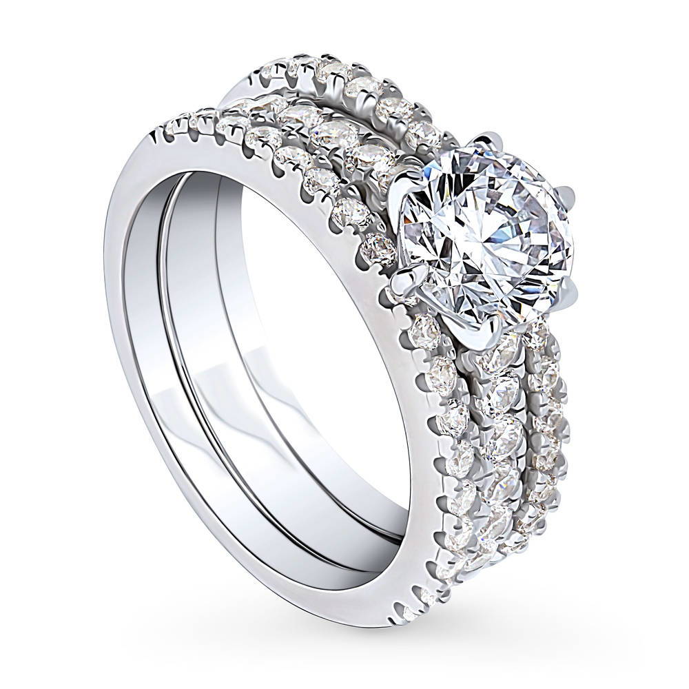 Front view of Solitaire 1.25ct Round CZ Ring Set in Sterling Silver, 3 of 14
