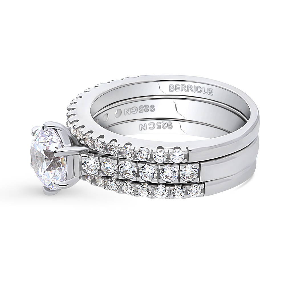 Angle view of Solitaire 1.25ct Round CZ Ring Set in Sterling Silver, 4 of 14