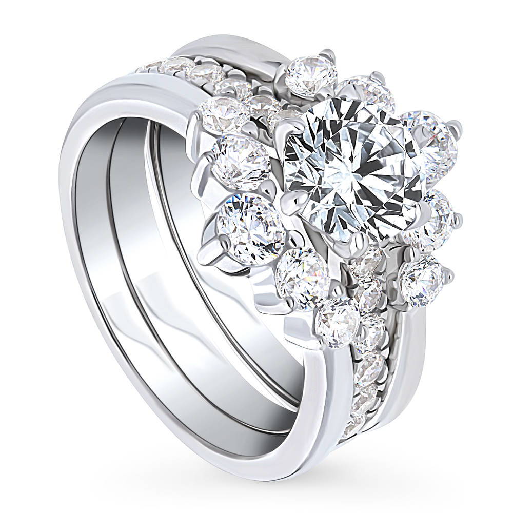 Front view of 5-Stone Solitaire CZ Ring Set in Sterling Silver