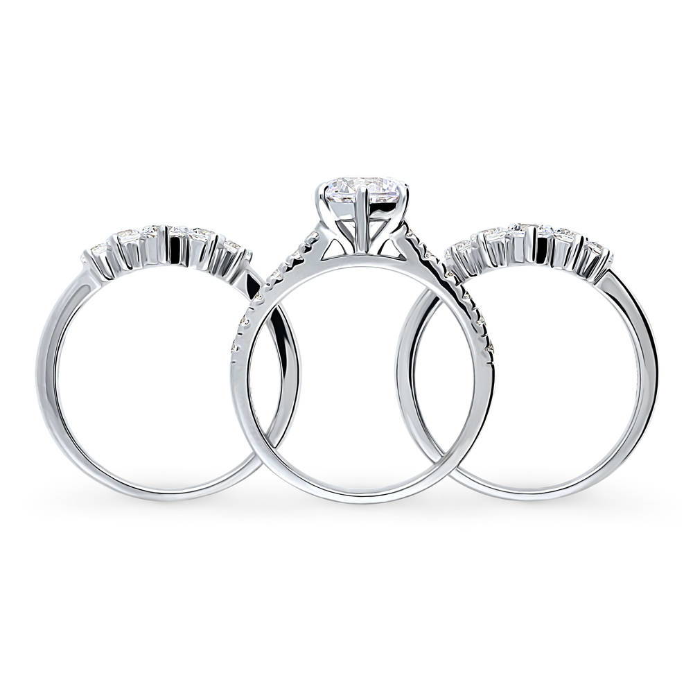 Alternate view of 5-Stone Solitaire CZ Ring Set in Sterling Silver