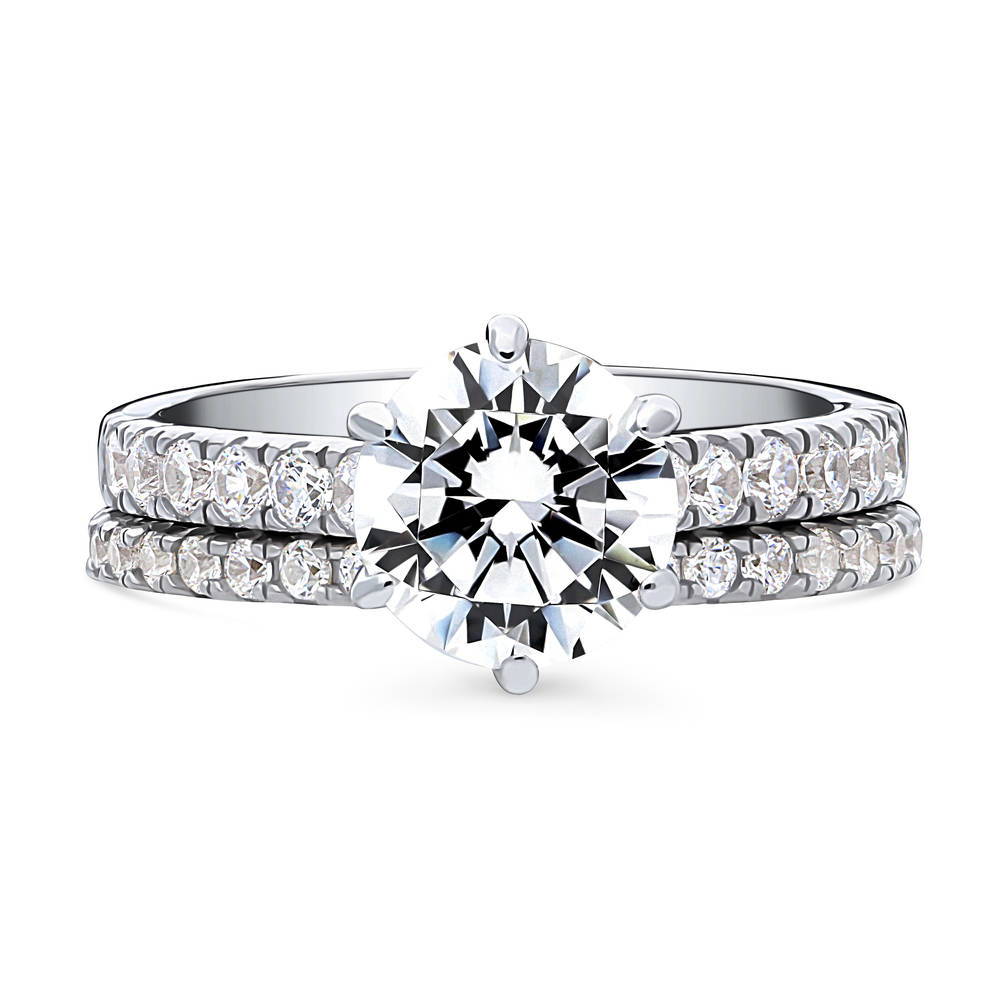 Solitaire 2ct Round CZ Ring Set in Sterling Silver