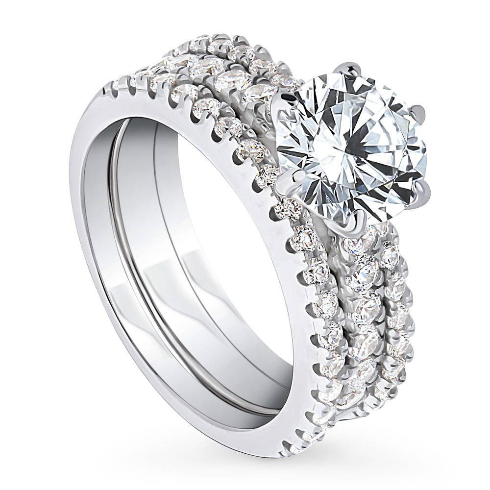 Solitaire 2ct Round CZ Ring Set in Sterling Silver