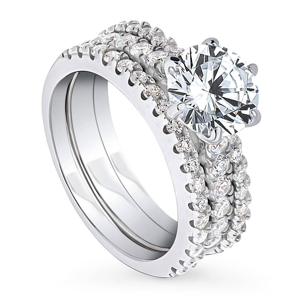 Front view of Solitaire 2ct Round CZ Ring Set in Sterling Silver, 3 of 14
