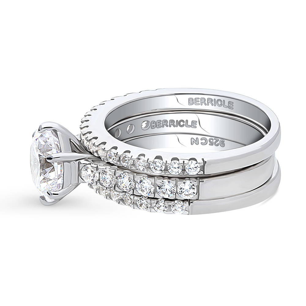 Angle view of Solitaire 2ct Round CZ Ring Set in Sterling Silver, 4 of 14