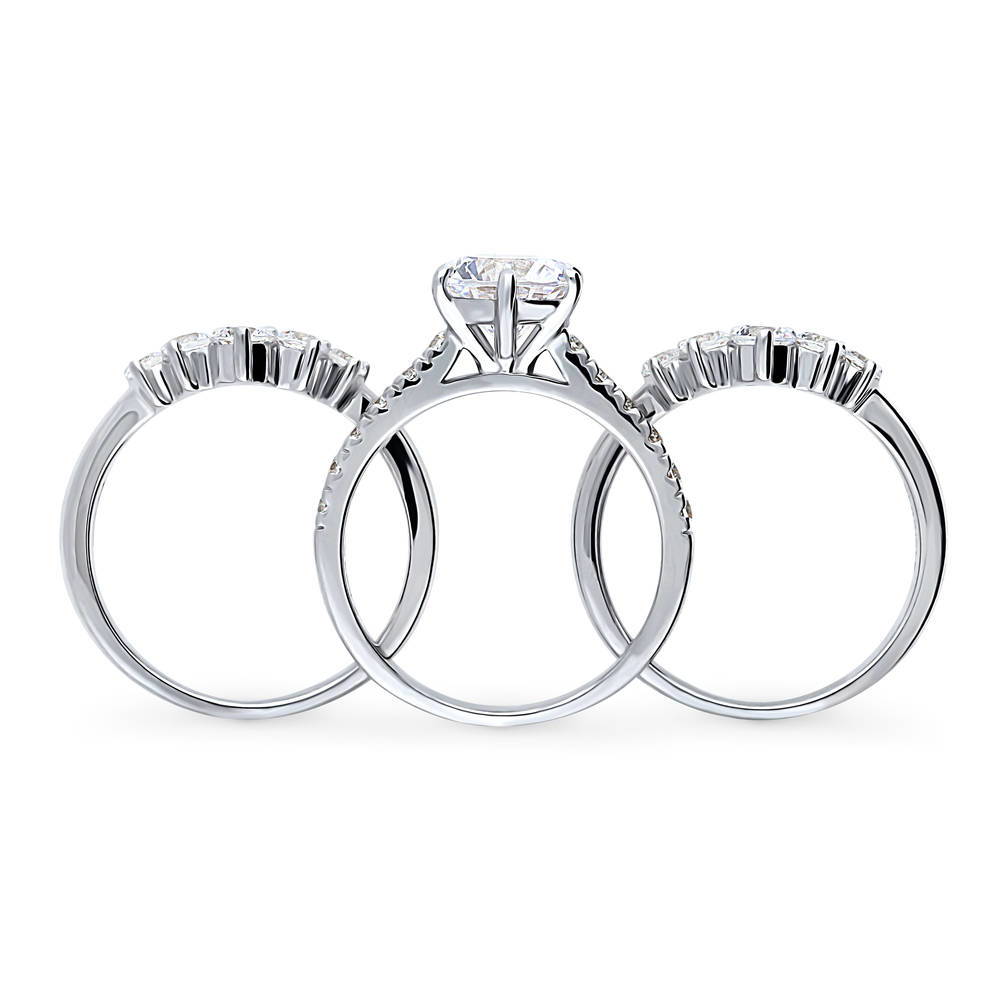 Alternate view of 5-Stone Solitaire CZ Ring Set in Sterling Silver
