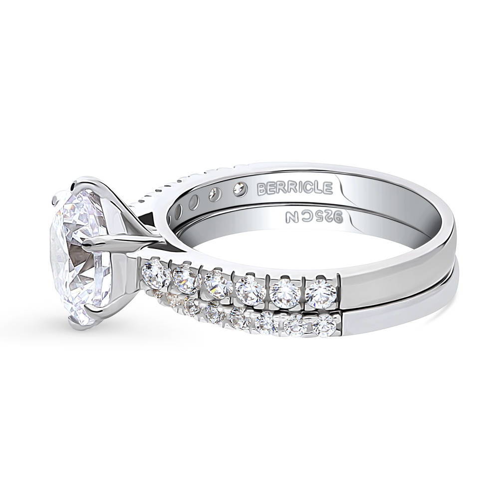 Angle view of Solitaire 2.7ct Round CZ Ring Set in Sterling Silver