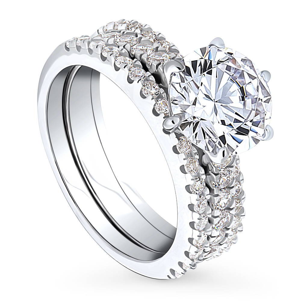 Solitaire 2.7ct Round CZ Ring Set in Sterling Silver
