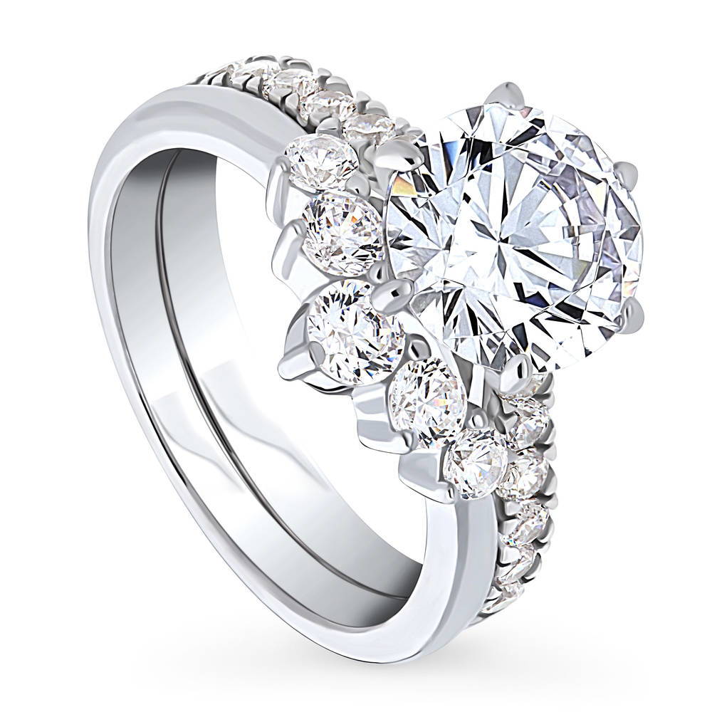Front view of 5-Stone Solitaire CZ Ring Set in Sterling Silver