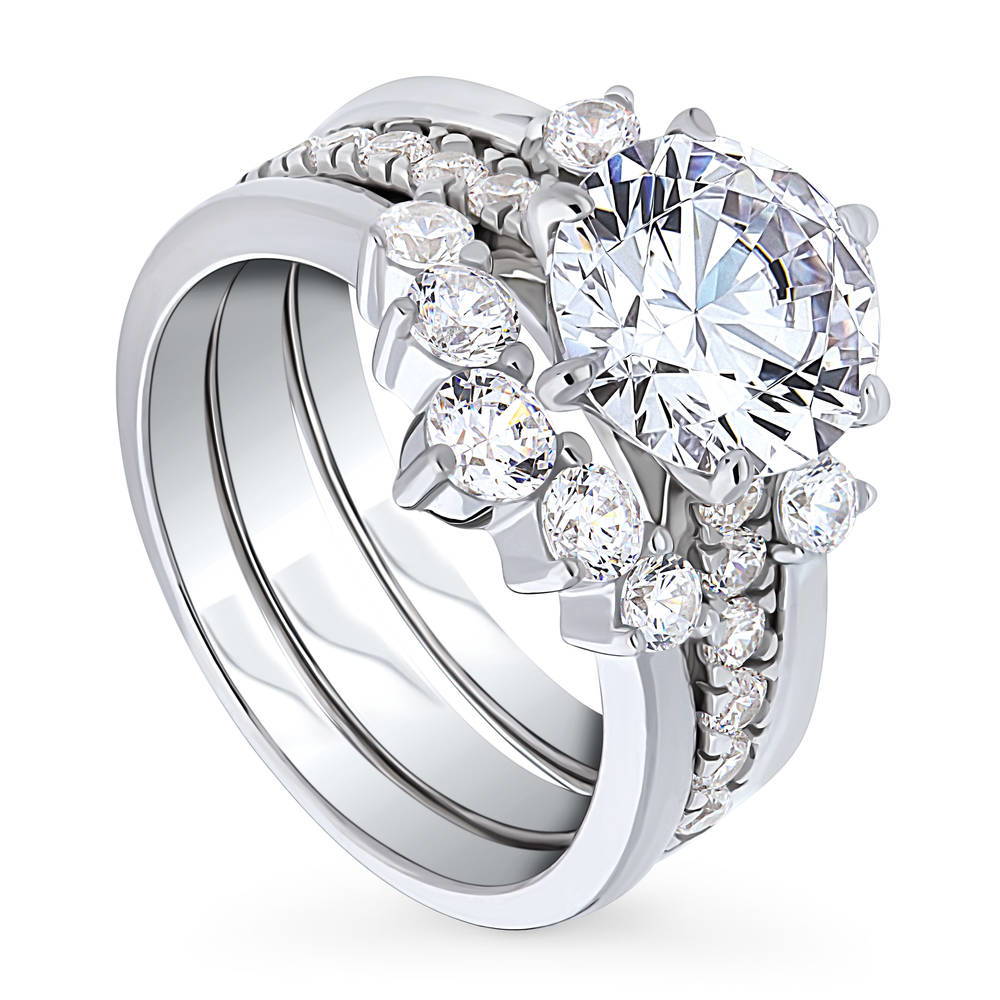 Front view of 5-Stone Solitaire CZ Ring Set in Sterling Silver