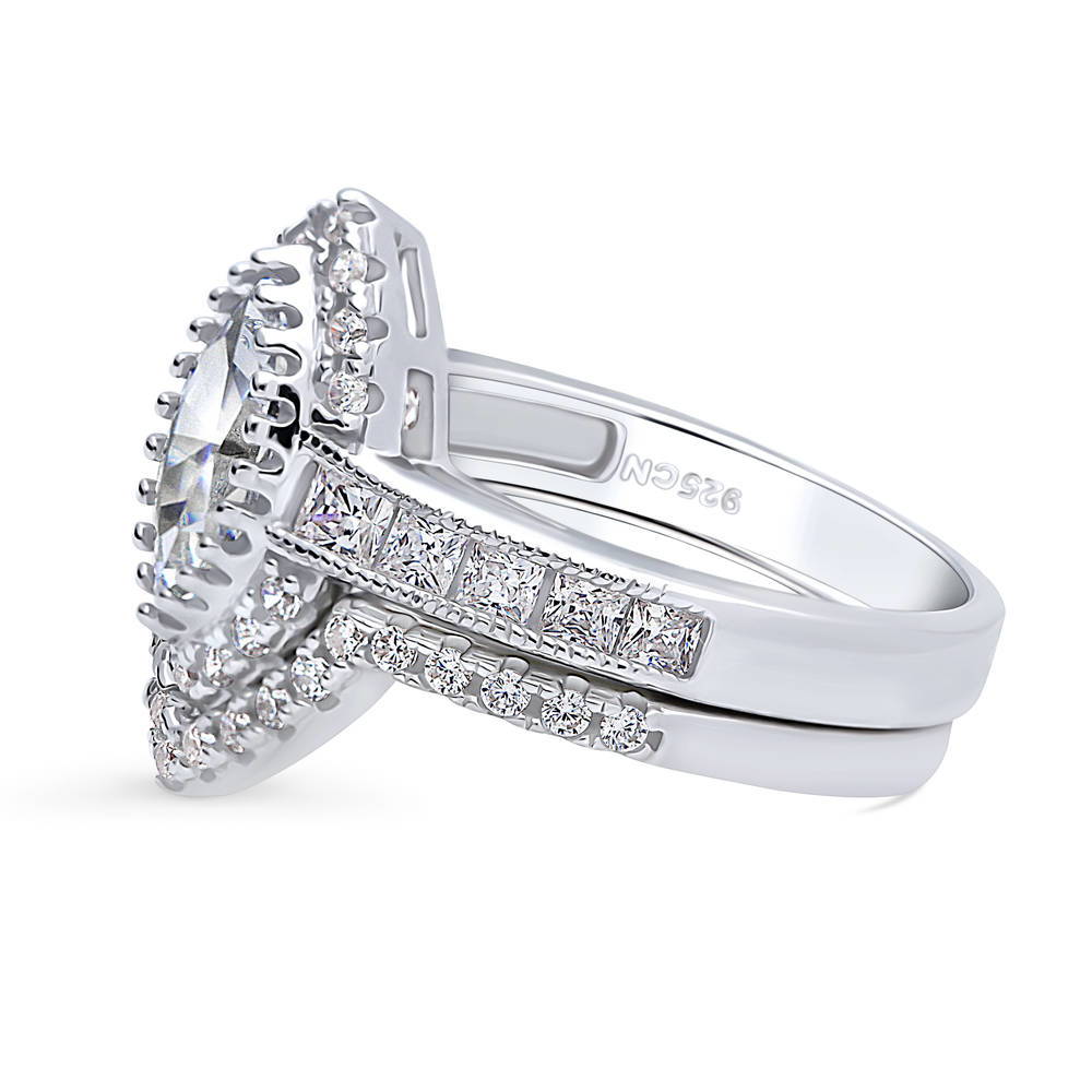 Halo Milgrain Marquise CZ Ring Set in Sterling Silver