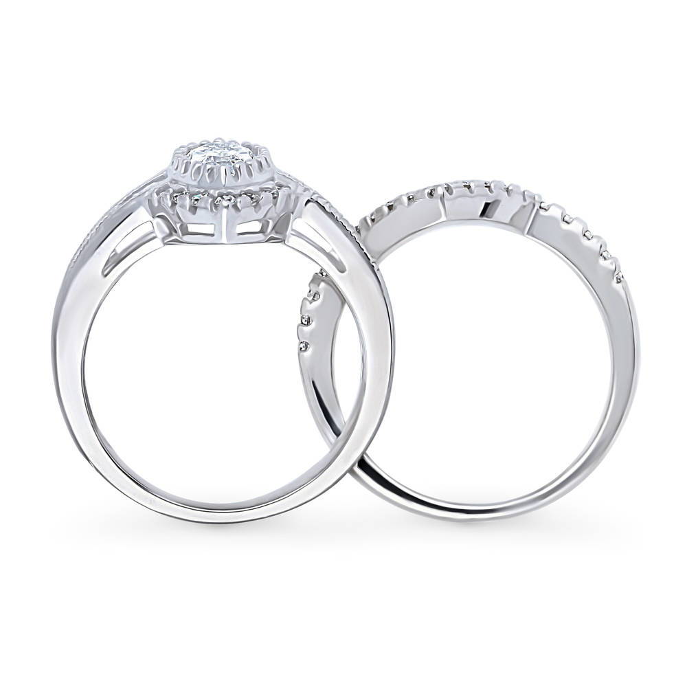 Halo Milgrain Marquise CZ Ring Set in Sterling Silver