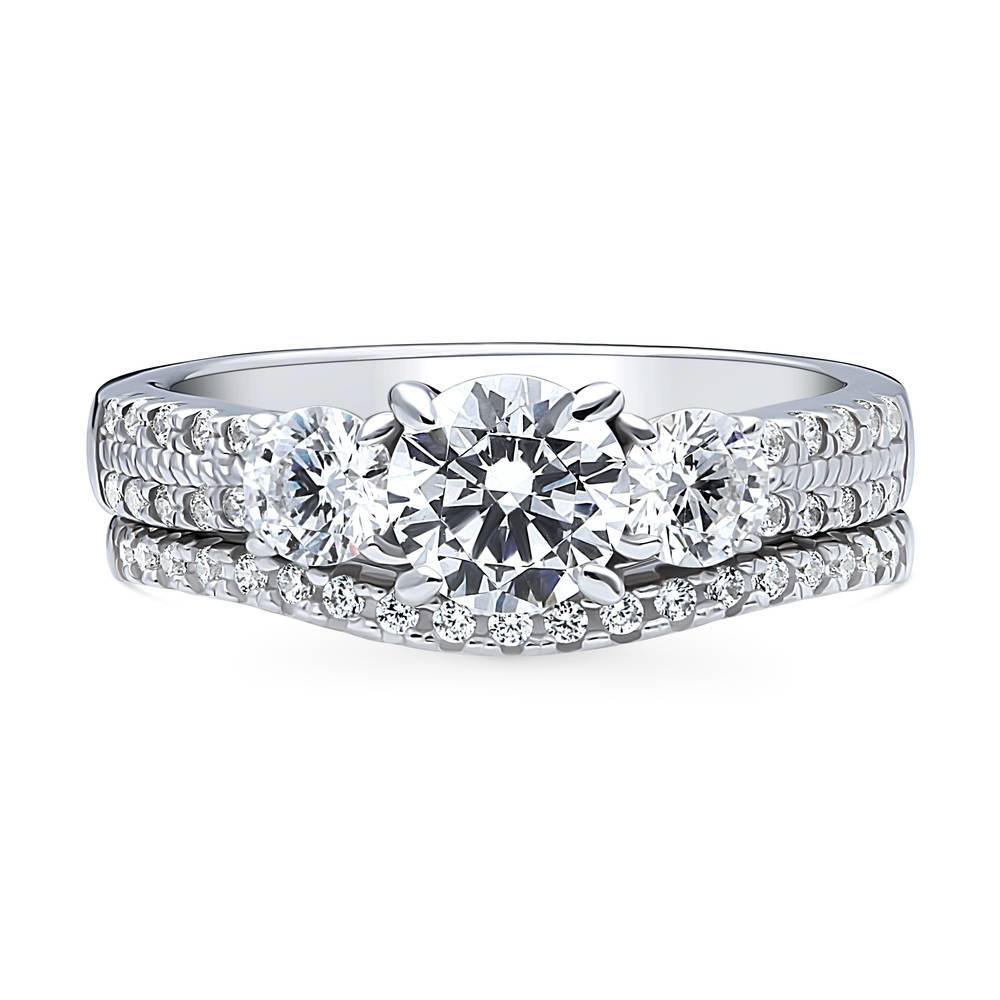 3-Stone Round CZ Ring Set in Sterling Silver, 1 of 17