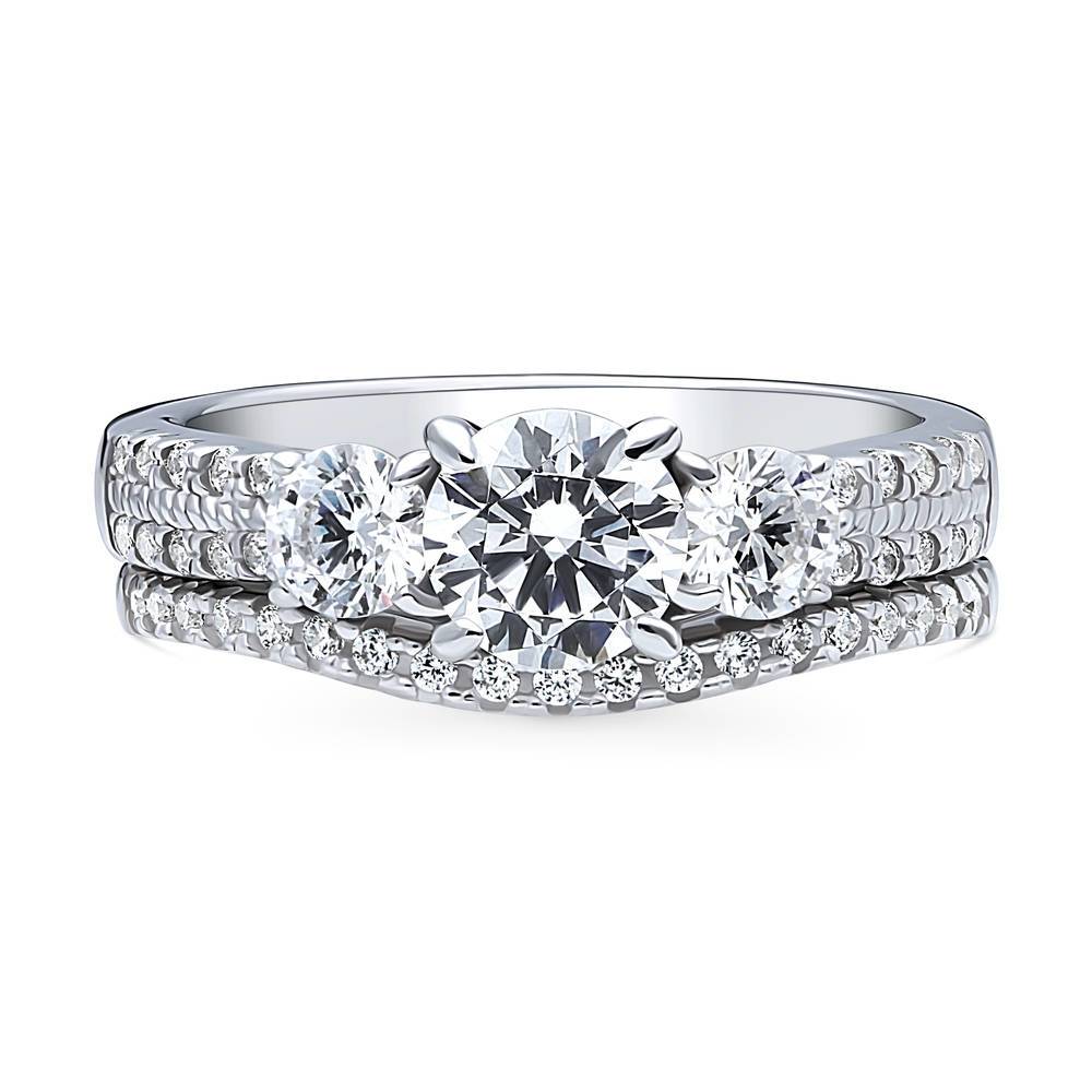 3-Stone Round CZ Ring Set in Sterling Silver