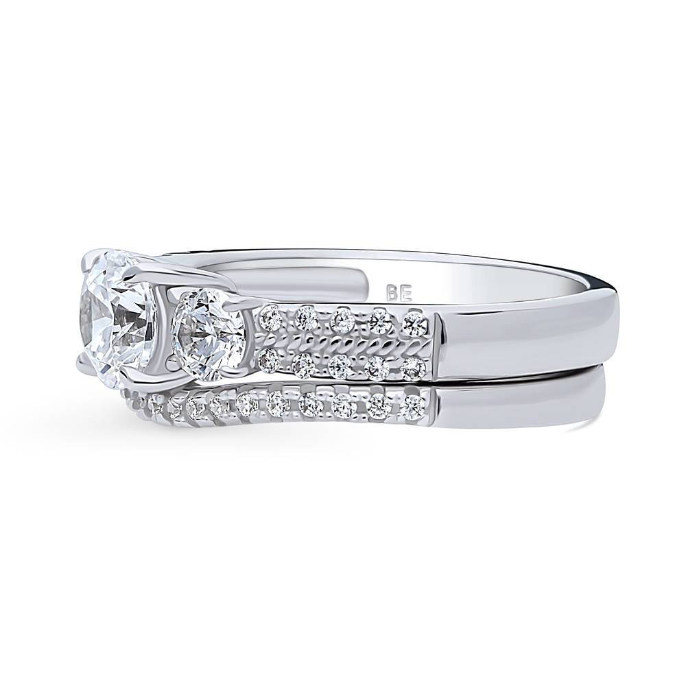 Angle view of 3-Stone Round CZ Ring Set in Sterling Silver, 5 of 17